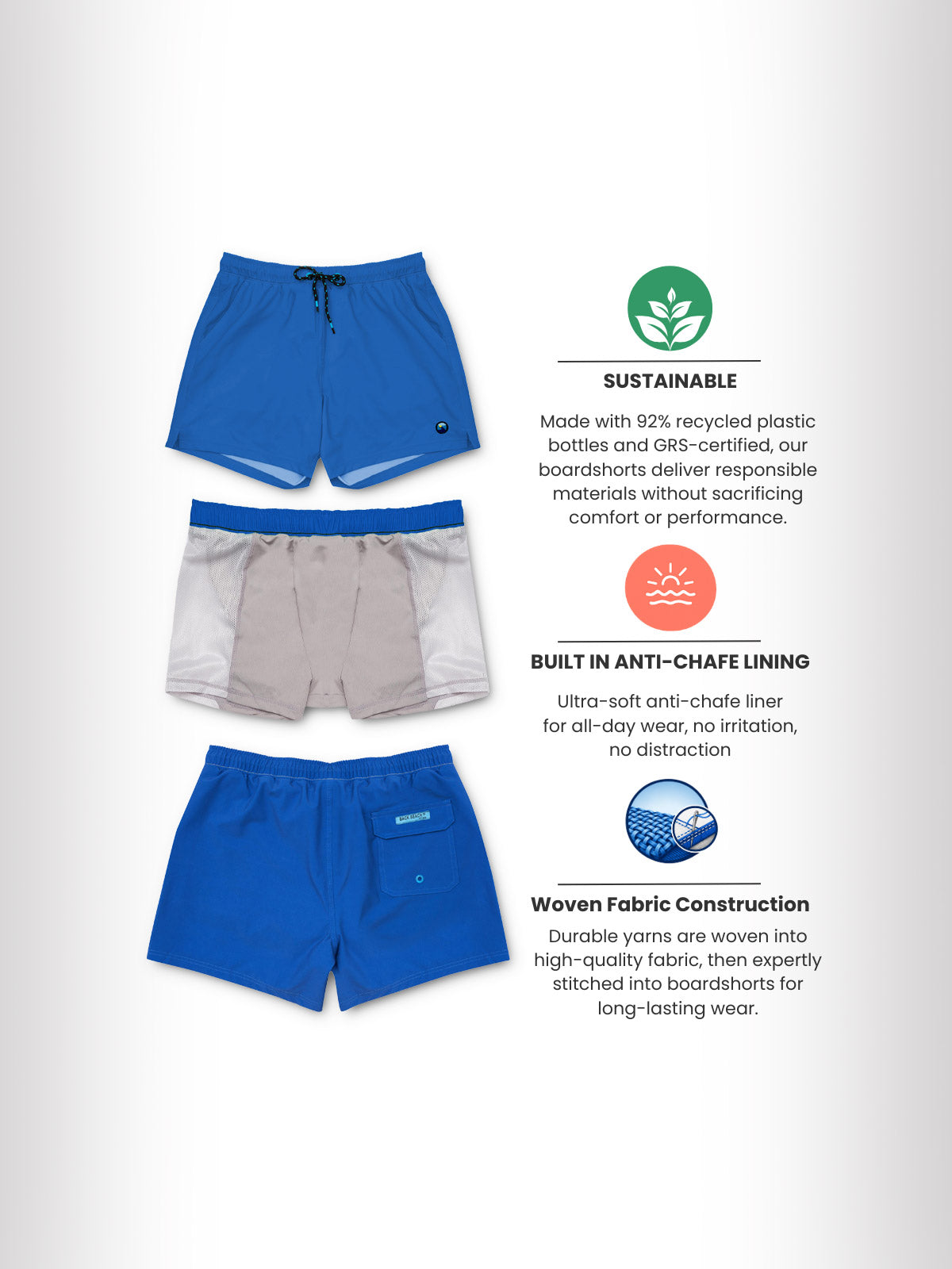 Bondi Blue - Boardies (Mens) Board Shorts - Back Beach Rd
