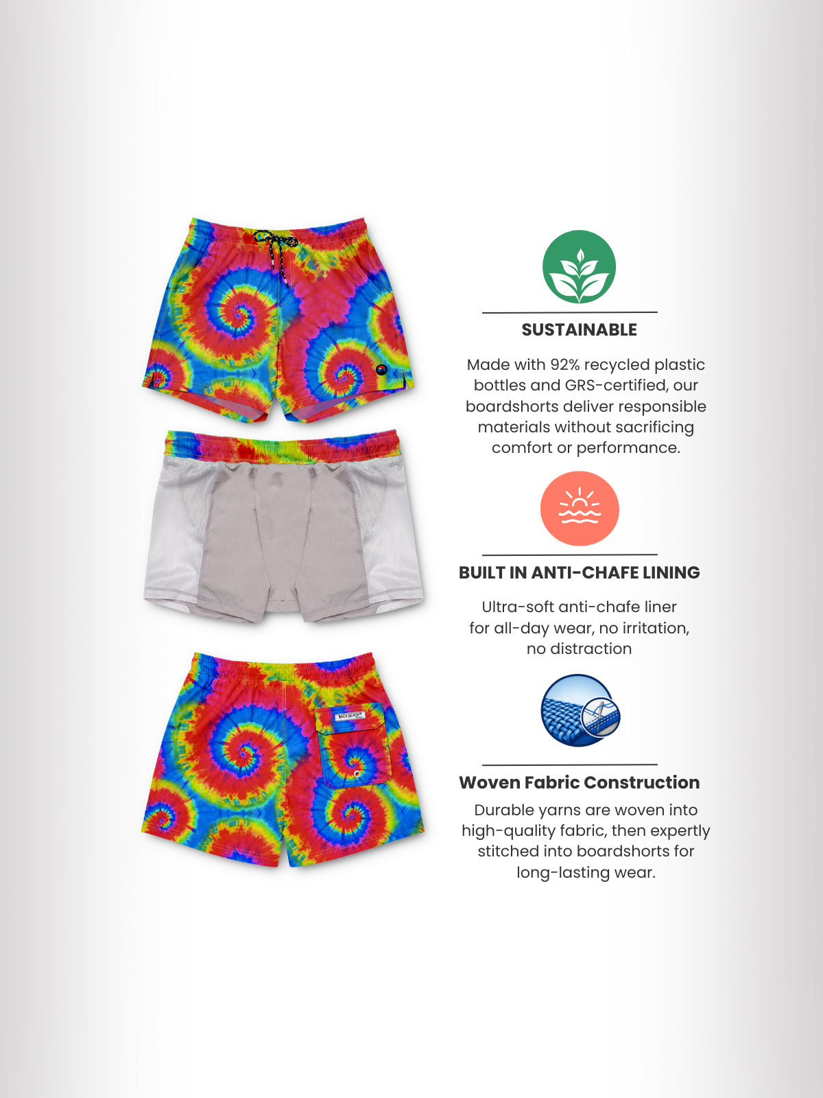 Freedom Tie Dye - Boardies (Mens) Board Shorts - Back Beach Rd