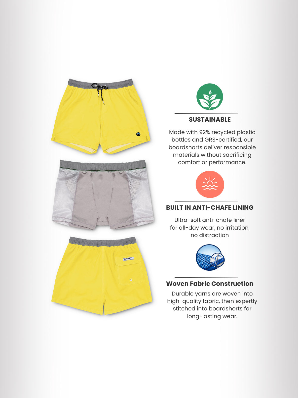 Gold Coast Yellow - Boardies (Mens) Board Shorts - Back Beach Rd