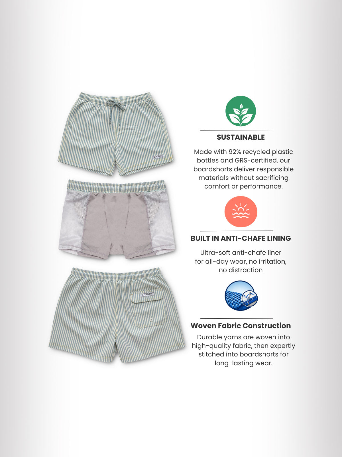 Mykonos Stripe - Boardies (Teens) Board Shorts - Back Beach Rd