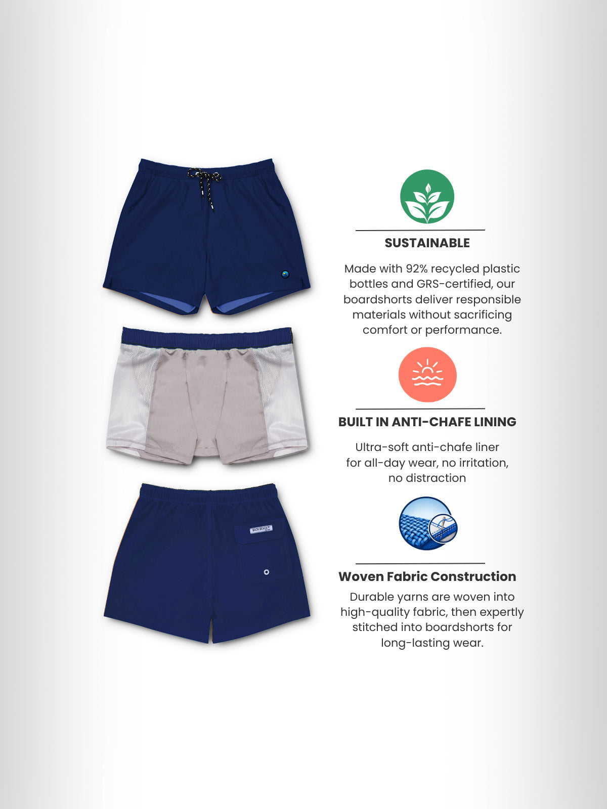 Navy - Boardies (Mens) Board Shorts - Back Beach Rd