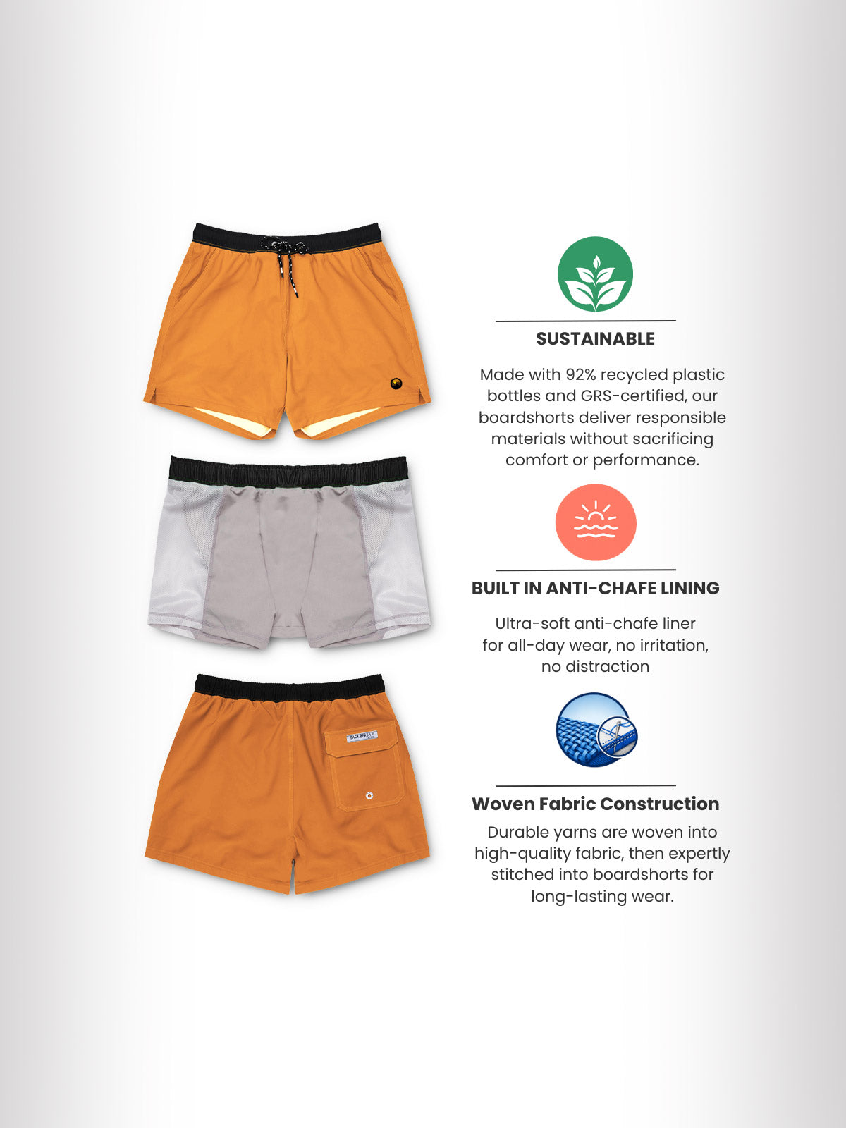 Outback Orange - Boardies (Mens) Board Shorts - Back Beach Rd