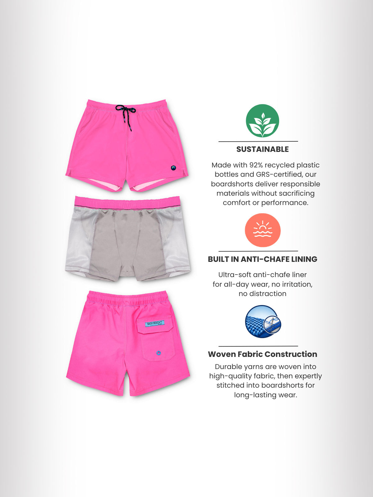 Palm Beach Pink - Boardies (Mens) Board Shorts - Back Beach Rd