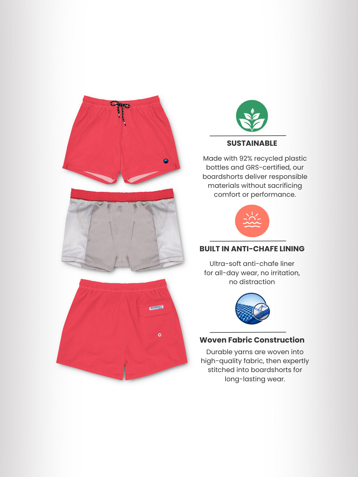 Portsea Red - Boardies (Mens) Board Shorts - Back Beach Rd