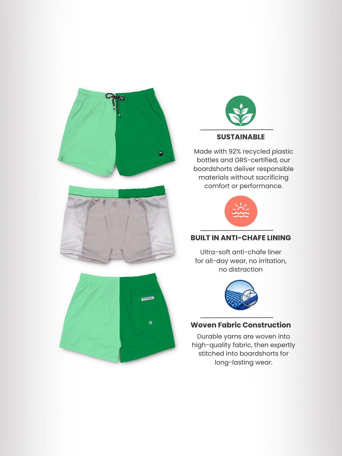 Shades of Green - Boardies (Mens) Board Shorts - Back Beach Rd